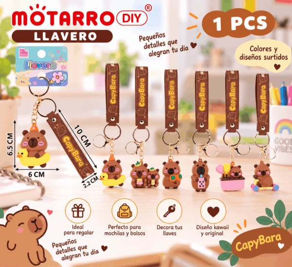 Llavero Capibara Kawaii con Correa CapyBara Motarro DIY Llavero capibara kawaii con correa CapyBara Motarro DIY en colores y diseños surtidos para llaves y mochilas