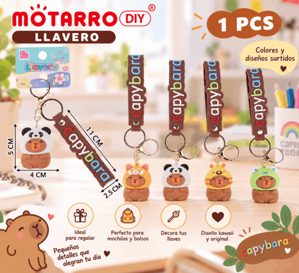 Llavero Capibara Kawaii Disfrazado con Correa Capybara Motarro DIY Llavero capibara kawaii disfrazado con correa Capybara Motarro DIY en colores y diseños surtidos