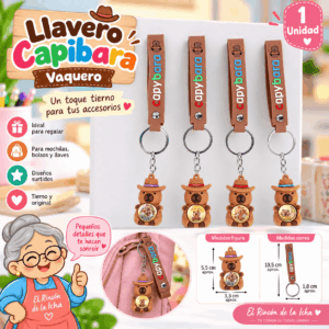 Llavero Capibara Vaquero con Correa | El Rincón de la Icha Llavero capibara vaquero con correa decorativa, argolla metálica y diseño surtido
