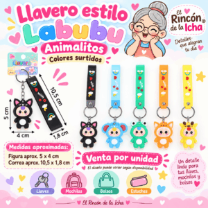 Llavero Estilo Labubu Animalitos Colores Surtidos | El Rincón de la Icha Llavero estilo Labubu de animalitos con correa decorativa, figura de 5 x 4 cm y colores surtidos.