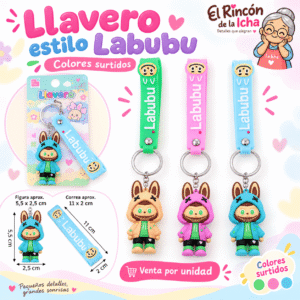 Llavero Estilo Labubu Colores Surtidos | El Rincón de la Icha Llavero estilo Labubu con correa decorativa y figura colgante en colores surtidos, ideal para llaves, mochilas y bolsos.