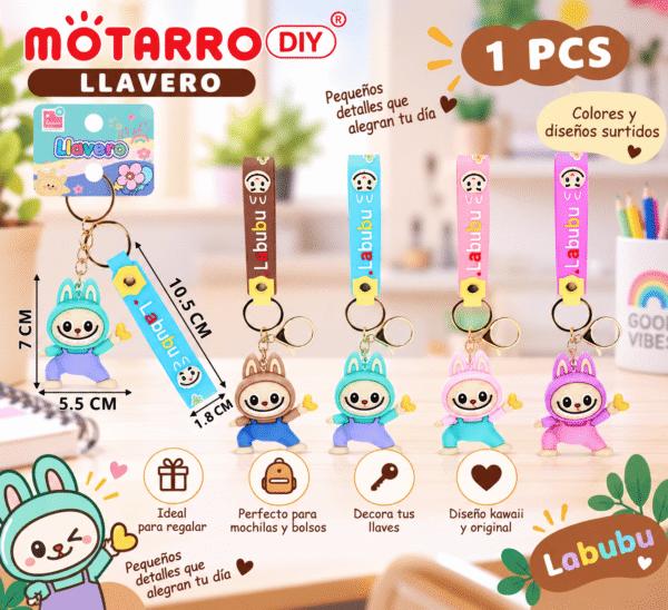 Llavero Labubu Kawaii Bailando con Correa Motarro DIY Llavero Labubu kawaii bailando con correa Motarro DIY en colores surtidos para llaves y mochilas
