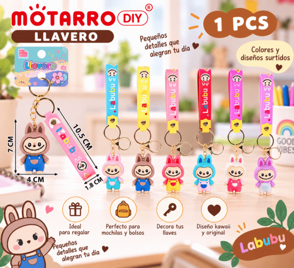 Llavero Labubu Kawaii con Correa Motarro DIY Llavero Labubu kawaii con correa Motarro DIY en colores y diseños surtidos para llaves y mochilas