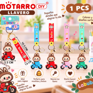 Llavero Labubu Kawaii en Moto con Correa Motarro DIY Llavero Labubu kawaii en moto con correa Motarro DIY en colores surtidos para llaves y mochilas