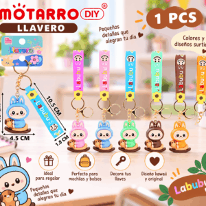Llavero Labubu Kawaii Sentado con Correa Motarro DIY Llavero Labubu kawaii sentado con correa Motarro DIY en colores surtidos para llaves y mochilas