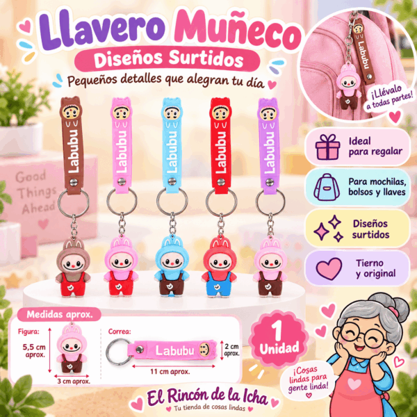 Llavero Muñeco con Correa y Diseños Surtidos | El Rincón de la Icha Llavero muñeco con correa de colores, argolla metálica y diseños surtidos