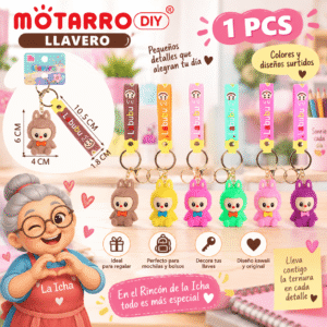 Llavero Muñeco Kawaii con Lazo y Correa Labubu Motarro DIY Llavero muñeco kawaii con lazo y correa Labubu Motarro DIY en colores surtidos junto a La Icha