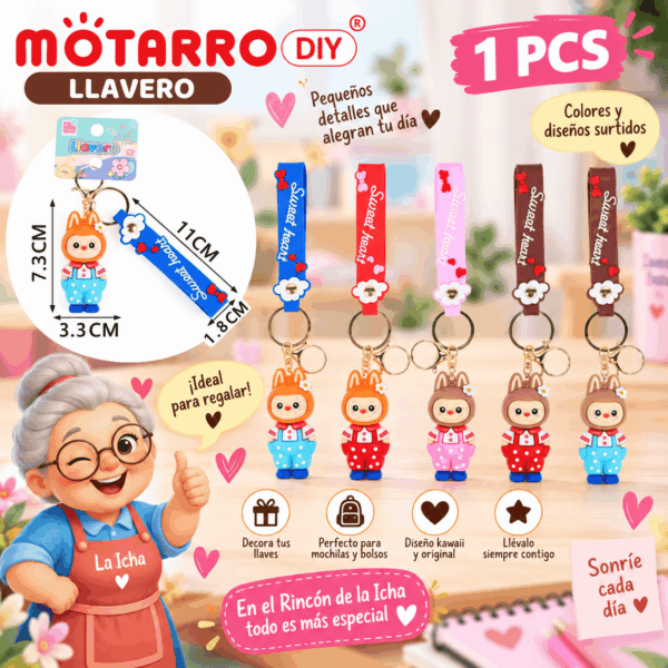Llavero Muñeco Kawaii con Correa Sweet Heart Motarro DIY Llavero muñeco kawaii con correa Sweet Heart Motarro DIY en colores surtidos junto a La Icha
