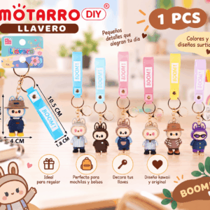 Llavero Personaje Kawaii con Correa BOOM Motarro DIY Llavero personaje kawaii con correa BOOM Motarro DIY en colores y diseños surtidos para llaves y mochilas