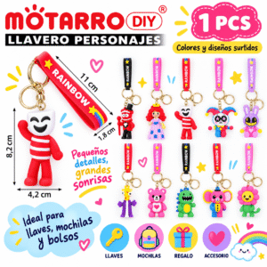 Llavero Personajes Kawaii con Correa Rainbow Motarro DIY Llavero personajes kawaii con correa Rainbow Motarro DIY en colores y diseños surtidos para llaves y mochilas