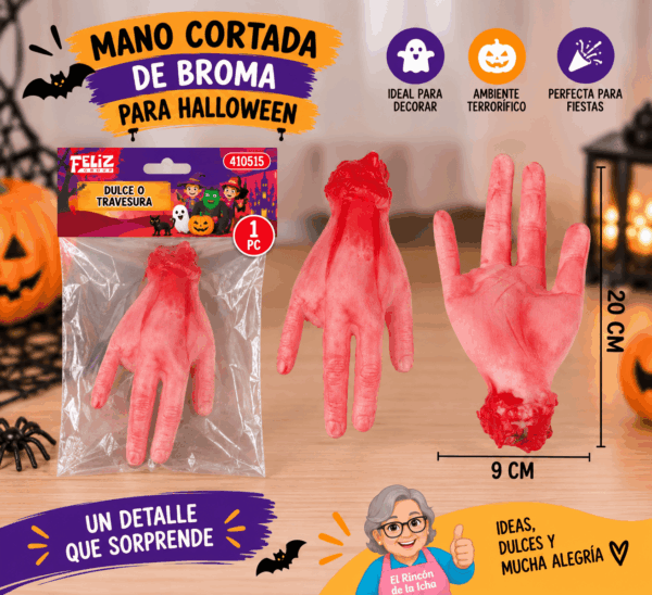 Mano Cortada de Broma para Halloween 20 x 9 cm Mano cortada de broma para Halloween de 20 x 9 cm con acabado rojizo