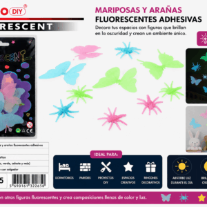Set de 15 Mariposas y Arañas Fluorescentes Adhesivas – Colores Surtidos Set de 15 mariposas y arañas fluorescentes adhesivas en colores surtidos para decorar paredes, dormitorios y espacios creativos.