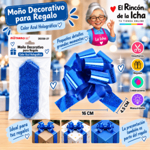 Moño Decorativo Azul Holográfico para Regalo 16 x 4,5 cm Moño decorativo azul holográfico para regalo de 16 x 4,5 cm con acabado brillante