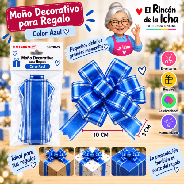 Moño Decorativo Azul para Regalo 10 x 3 cm Moño decorativo azul para regalo de 10 x 3 cm con acabado brillante