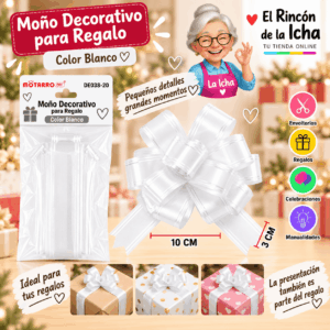 Moño Decorativo Blanco para Regalo 10 x 3 cm Moño decorativo blanco para regalo de 10 x 3 cm con acabado brillante