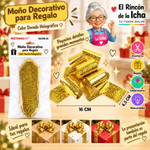 Moño Decorativo Dorado Holográfico para Regalo 16 x 4,5 cm Moño decorativo dorado holográfico para regalo de 16 x 4,5 cm con acabado brillante