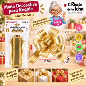 Moño Decorativo Dorado para Regalo 10 x 3 cm Moño decorativo dorado para regalo de 10 x 3 cm con acabado brillante