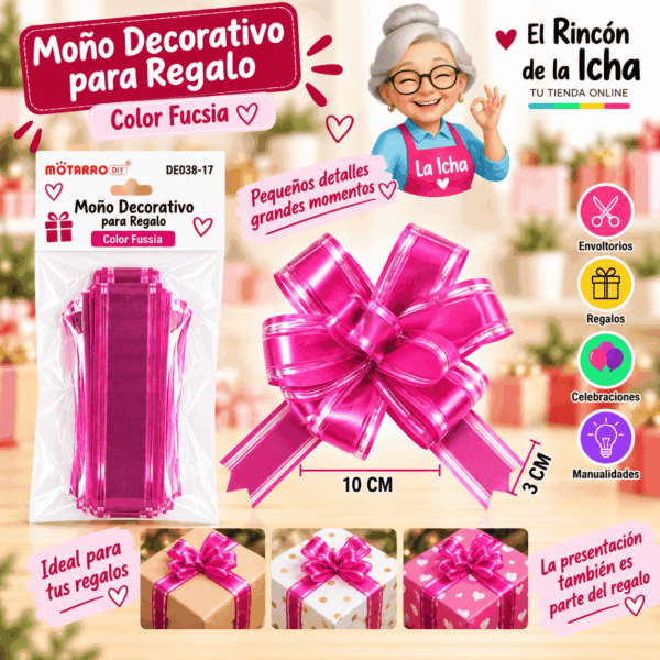 Moño Decorativo Fucsia para Regalo 10 x 3 cm Moño decorativo fucsia para regalo de 10 x 3 cm con acabado brillante