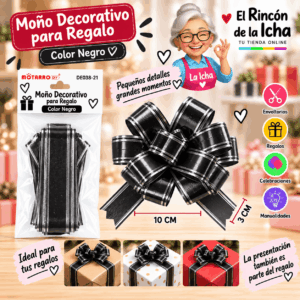 Moño Decorativo Negro para Regalo 10 x 3 cm Moño decorativo negro para regalo de 10 x 3 cm con acabado brillante