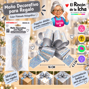 Moño Decorativo Plateado Holográfico para Regalo 16 x 4,5 cm Moño decorativo plateado holográfico para regalo de 16 x 4,5 cm con acabado brillante