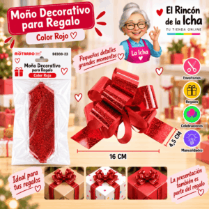 Moño Decorativo Rojo Grande para Regalo 16 x 4,5 cm Moño decorativo rojo grande para regalo de 16 x 4,5 cm con acabado brillante