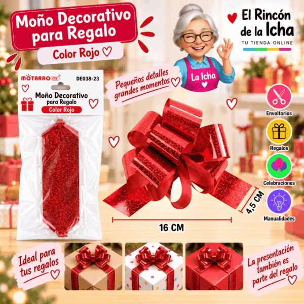 Moño Decorativo Rojo Grande para Regalo 16 x 4,5 cm Moño decorativo rojo grande para regalo de 16 x 4,5 cm con acabado brillante