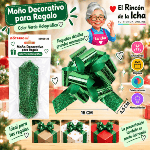 Moño Decorativo Verde Holográfico para Regalo 16 x 4,5 cm Moño decorativo verde holográfico para regalo de 16 x 4,5 cm con acabado brillante