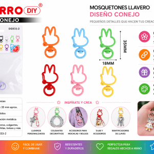Set de 2 mosquetones llavero con diseño de conejo en colores surtidos para llaveros, mochilas, bolsos y manualidades DIY