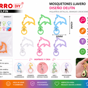 Set de 2 mosquetones llavero con diseño de delfín en colores surtidos para llaveros, mochilas, bolsos y manualidades DIY