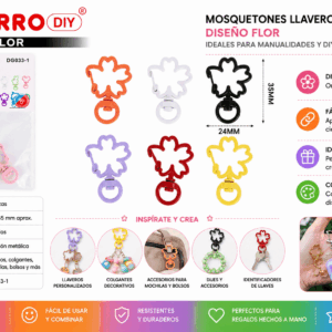 Set de 2 mosquetones llavero con diseño de flor y colores surtidos para llaveros, mochilas, bolsos y manualidades DIY