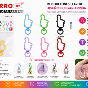 Set de 2 mosquetones llavero con diseño de pulgar arriba en colores surtidos para llaveros, mochilas, bolsos y manualidades DIY