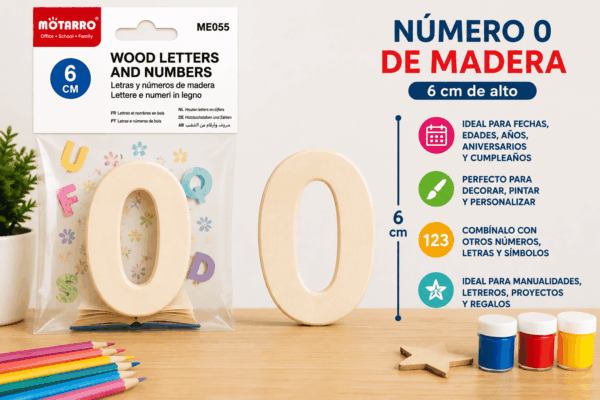 Número 0 de Madera 6 cm para Manualidades y Decoración Número 0 de madera de 6 cm para manualidades, cumpleaños, fechas, edades y decoración personalizada