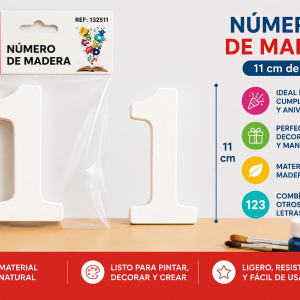 Número 1 de Madera 11 cm para Manualidades y Decoración Número 1 de madera de 11 cm para manualidades, cumpleaños, fechas, edades y decoración personalizada