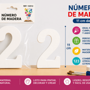 Número 2 de Madera 11 cm para Manualidades y Decoración Número 2 de madera de 11 cm para manualidades, cumpleaños, fechas, edades y decoración personalizada