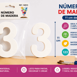 Número 3 de Madera 11 cm para Manualidades y Decoración Número 3 de madera de 11 cm para manualidades, cumpleaños, fechas, edades y decoración personalizada
