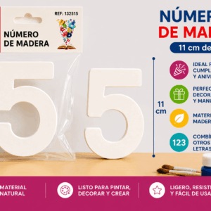 Número 5 de Madera 11 cm para Manualidades y Decoración Número 5 de madera de 11 cm para manualidades, cumpleaños, fechas, edades y decoración personalizada