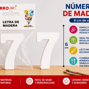 Número 7 de Madera 6 cm para Manualidades y Decoración Número 7 de madera de 6 cm para manualidades, cumpleaños, fechas, edades y decoración personalizada