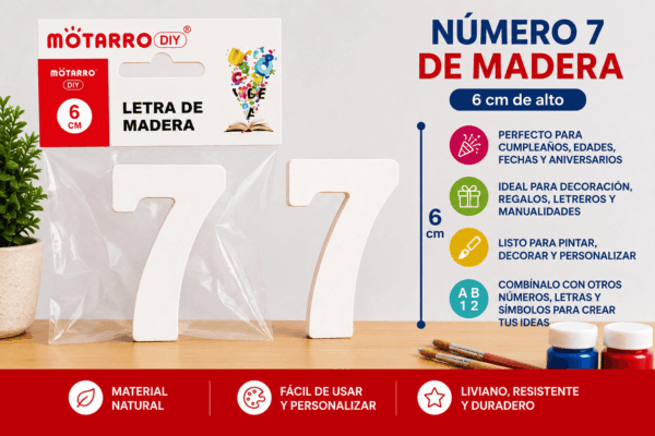 Número 7 de Madera 6 cm para Manualidades y Decoración Número 7 de madera de 6 cm para manualidades, cumpleaños, fechas, edades y decoración personalizada