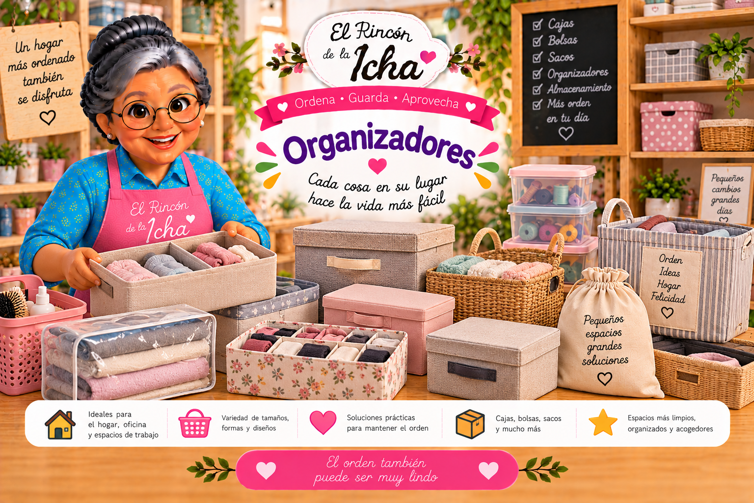 Organizadores, Cajas y Bolsas de Almacenamiento | El Rincón de la Icha Organizadores, cajas, bolsas y sacos para guardar, ordenar y aprovechar mejor los espacios del hogar