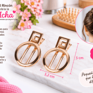 Pinzas para el Cabello Diseño Circular Calado – 2 Piezas Set de 2 pinzas para el cabello con diseño circular calado, apariencia metálica y medida de 3,2 x 5 cm