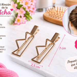 Pinzas para el Cabello Diseño Corona Calada – 2 Piezas Set de 2 pinzas para el cabello con diseño de corona calada, apariencia metálica y medida de 2,5 x 7 cm