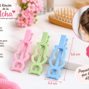 Pinzas para el Cabello Diseño Gato – 3 Piezas – Colores Surtidos Set de 3 pinzas para el cabello con diseño de gato calado, colores surtidos y medida de 2,2 x 5,6 cm