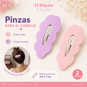 Pinzas para el Cabello Diseño Nube – 2 Piezas Set de 2 pinzas para el cabello con diseño nube en colores surtidos, medida referencial 3,5 x 7 cm