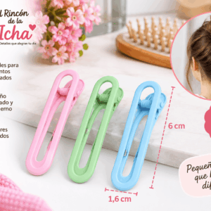 Pinzas para el Cabello Diseño Ovalado – 3 Piezas – Colores Surtidos Set de 3 pinzas para el cabello con diseño ovalado abierto, colores surtidos y medida de 1,6 x 6 cm
