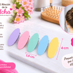 Pinzas para el Cabello Diseño Ovalado – 4 Piezas – Colores Surtidos Pinzas para el cabello con diseño ovalado en colores surtidos, producto de 4 piezas y medida de 1,8 x 4 cm