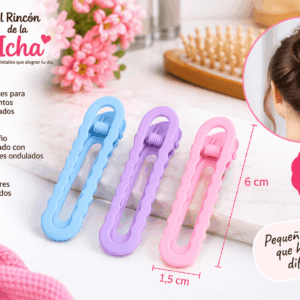 Pinzas para el Cabello Ovaladas con Bordes Ondulados – 3 Piezas Set de 3 pinzas para el cabello con diseño ovalado, bordes ondulados, colores surtidos y medida de 1,5 x 6 cm