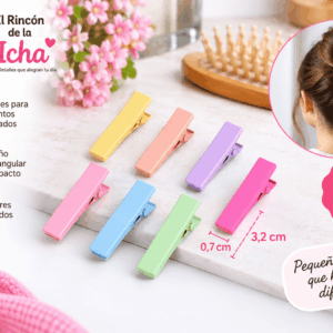 Pinzas para el Cabello Rectangulares – 7 Piezas – Colores Surtidos Set de 7 pinzas para el cabello con diseño rectangular compacto, colores surtidos y medida de 0,7 x 3,2 cm