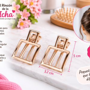 Pinzas para el Cabello Rectangulares Caladas – 2 Piezas Set de 2 pinzas para el cabello con diseño rectangular calado, acabado de apariencia metálica y medida de 3,2 x 5 cm