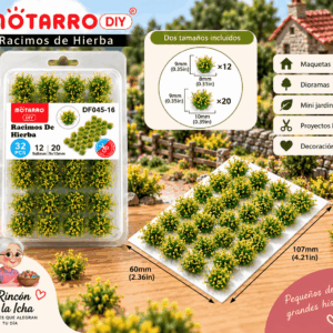 Racimos Florales Decorativos Amarillos 32 Piezas para Maquetas Racimos florales decorativos amarillos de 32 piezas para maquetas, con tamaños de 9 x 8 mm y 9 x 10 mm