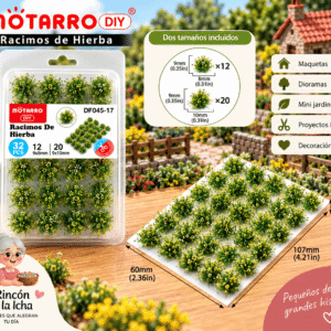 Racimos Florales Decorativos Verdes con Detalles Amarillos 32 Piezas Racimos florales decorativos verdes con detalles amarillos de 32 piezas para maquetas, en tamaños de 9 x 8 mm y 9 x 10 mm